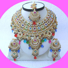 Gold Rodium Polish Multicolor color Necklace in Metal Alloy studded with CZ Diamond