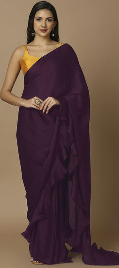 Party Wear, Reception, Traditional Purple and Violet color Saree in Satin Silk fabric with South Embroidered work : 1913257