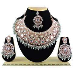 Gold Rodium Polish Black and Grey color Necklace in Metal Alloy studded with CZ Diamond, Pearl