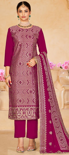 Pink and Majenta color Salwar Kameez in Art Silk fabric with Printed work