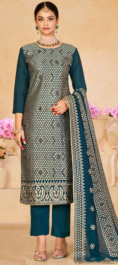 Blue color Salwar Kameez in Art Silk fabric with Printed work