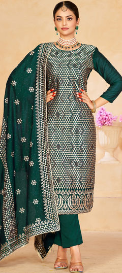 Green color Salwar Kameez in Art Silk fabric with Printed work