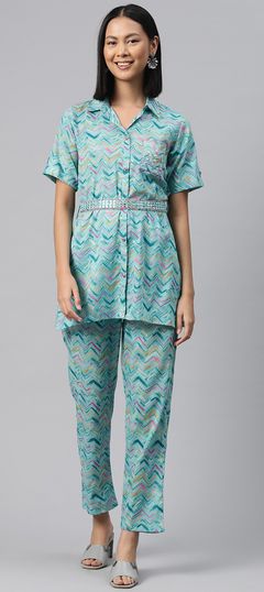 Blue color Co-ords Set in Cotton fabric with Printed work