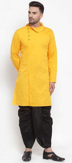 Yellow color Dhoti Kurta in Blended Cotton fabric with Thread work