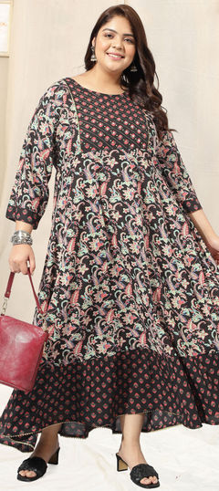 Black and Grey color Kurti in Rayon fabric with Floral, Gota Patti, Mirror, Sequence work