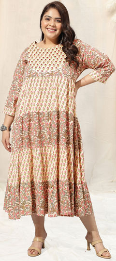 Pink and Majenta, White and Off White color Kurti in Rayon fabric with Block Print, Embroidered, Gota Patti, Mirror, Sequence work