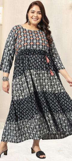 Black and Grey color Kurti in Rayon fabric with Floral, Gota Patti, Mirror, Sequence work