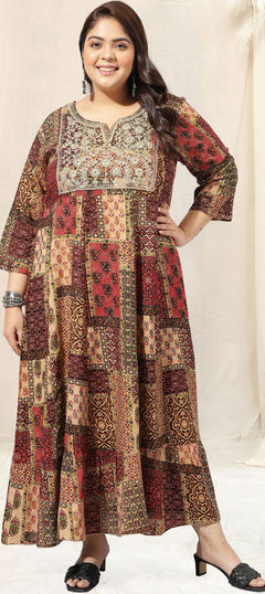 Multicolor color Kurti in Rayon fabric with Floral, Gota Patti, Mirror, Sequence work