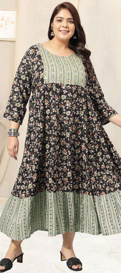 Black and Grey, Green color Kurti in Rayon fabric with Floral, Gota Patti, Mirror, Sequence work