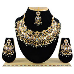 Gold Rodium Polish Black and Grey color Necklace in Metal Alloy studded with CZ Diamond, Kundan