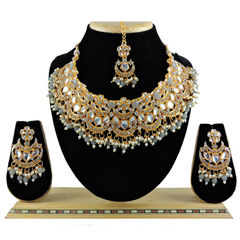 Gold Rodium Polish Black and Grey color Necklace in Metal Alloy studded with CZ Diamond, Kundan