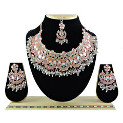 Gold Rodium Polish Black and Grey color Necklace in Metal Alloy studded with CZ Diamond, Pearl