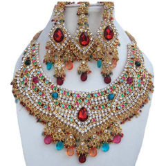 Gold Rodium Polish Multicolor color Necklace in Metal Alloy studded with CZ Diamond, Kundan