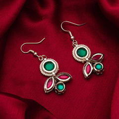 Gold Rodium Polish Green, Red and Maroon color Earrings in Metal Alloy studded with Beads, CZ Diamond