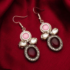 Gold Rodium Polish Pink and Majenta color Earrings in Metal Alloy studded with Beads, CZ Diamond