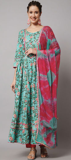 Multicolor color Salwar Kameez in Rayon, Viscose fabric with Floral, Gota Patti, Printed work