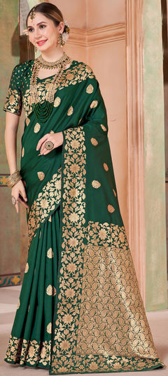 Green color Saree in Silk fabric with Weaving, Zari work