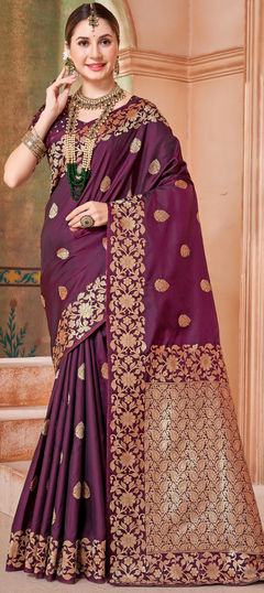 Purple and Violet color Saree in Silk fabric with Weaving, Zari work