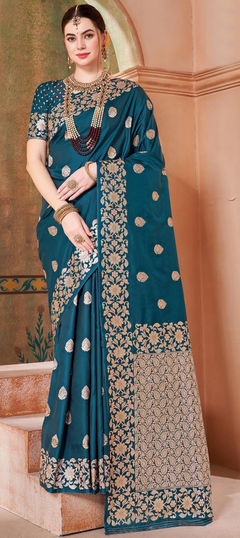 Blue color Saree in Silk fabric with Weaving, Zari work