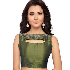 Green color Blouse in Dupion Silk fabric with Embroidered work