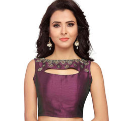 Purple and Violet color Blouse in Dupion Silk fabric with Embroidered work