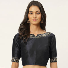 Black and Grey color Blouse in Dupion Silk fabric with Embroidered work