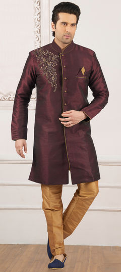Purple and Violet color IndoWestern Dress in Dupion Silk fabric with Embroidered work