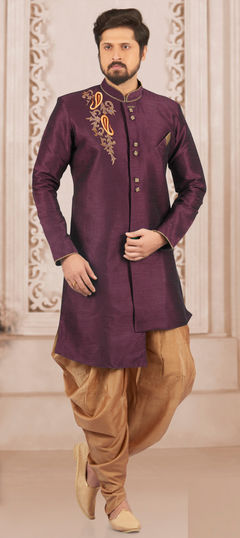 Purple and Violet color IndoWestern Dress in Dupion Silk fabric with Embroidered work