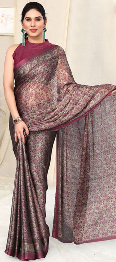 Pink and Majenta color Saree in Faux Chiffon fabric with Floral, Printed work