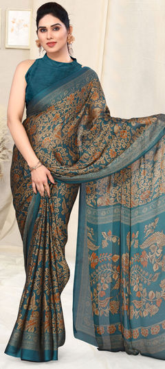 Casual Blue color Saree in Faux Chiffon fabric with Classic Printed work : 1914867