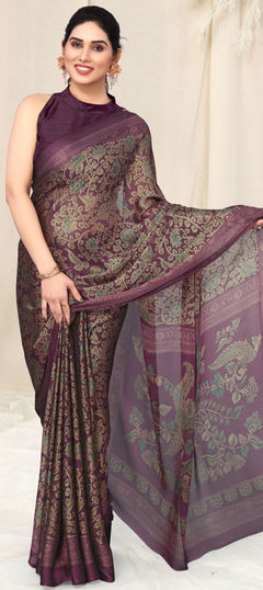 Casual Purple and Violet color Saree in Faux Chiffon fabric with Classic Printed work : 1914869