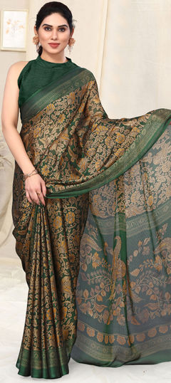 Casual Green color Saree in Faux Chiffon fabric with Classic Printed work : 1914872