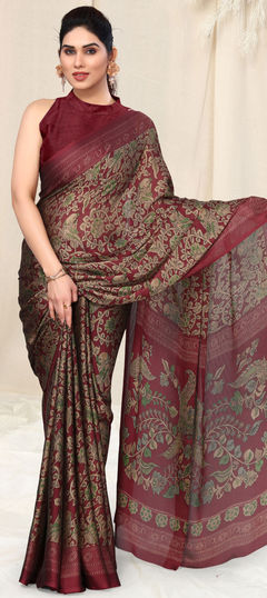 Casual Red and Maroon color Saree in Faux Chiffon fabric with Classic Printed work : 1914873