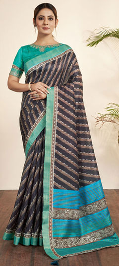 Blue color Saree in Art Silk, Silk fabric with Printed, Stone work