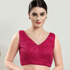 Party Wear, Wedding Pink and Majenta color Blouse in Brocade fabric with Embroidered, Thread work : 1915064