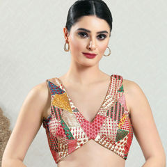 Multicolor color Blouse in Brocade fabric with Embroidered work