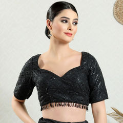 Black and Grey color Blouse in Silk fabric with Embroidered work