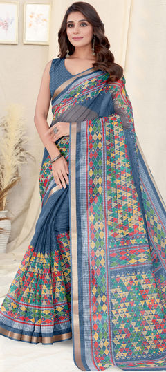 Blue color Saree in Kota Doria Silk fabric with Weaving work