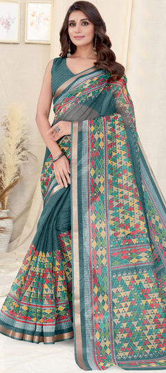 Blue color Saree in Kota Doria Silk fabric with Weaving work