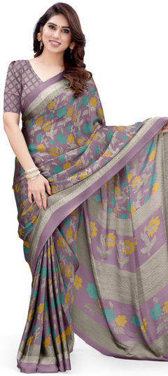 Pink and Majenta color Saree in Chiffon fabric with Floral, Printed work