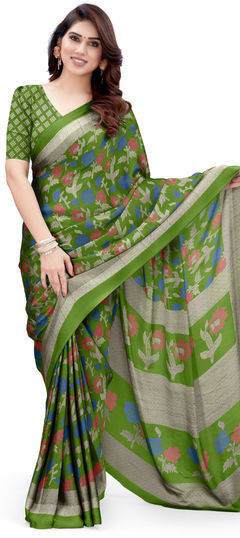 Green color Saree in Chiffon fabric with Floral, Printed work