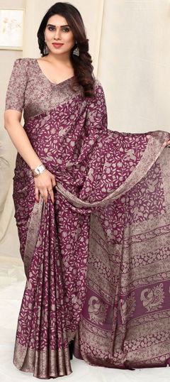 Pink and Majenta color Saree in Chiffon fabric with Printed work