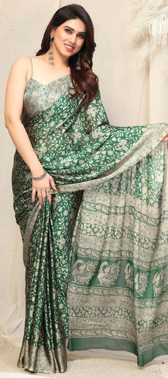 Green color Saree in Chiffon fabric with Printed work