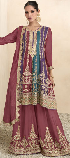 Multicolor color Salwar Kameez in Art Silk fabric with Embroidered, Sequence, Thread, Zari work