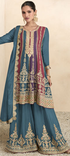 Multicolor color Salwar Kameez in Art Silk fabric with Embroidered, Sequence, Thread, Zari work