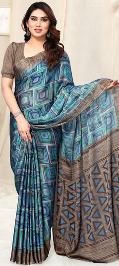 Black and Grey color Saree in Chiffon fabric with Printed work