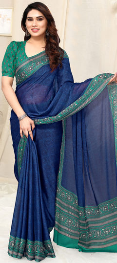 Blue color Saree in Chiffon fabric with Floral, Printed work