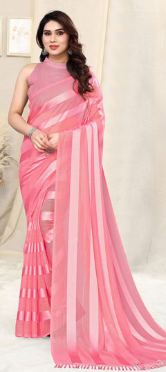 Pink and Majenta color Saree in Georgette, Satin Silk fabric with Weaving, Zari work