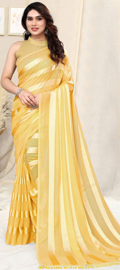 Yellow color Saree in Georgette, Satin Silk fabric with Weaving, Zari work