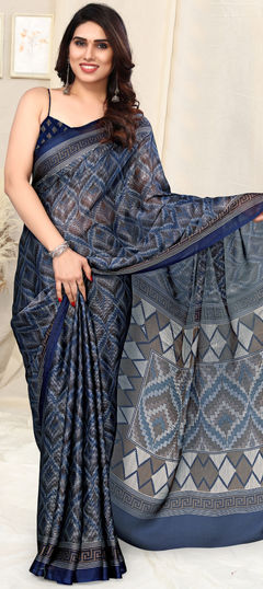 Blue color Saree in Chiffon fabric with Printed work